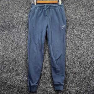 Gymshark Crest Joggers Mens XS Navy Blue Slim Fit Sweatpants A2A4H Fleece Cuffs